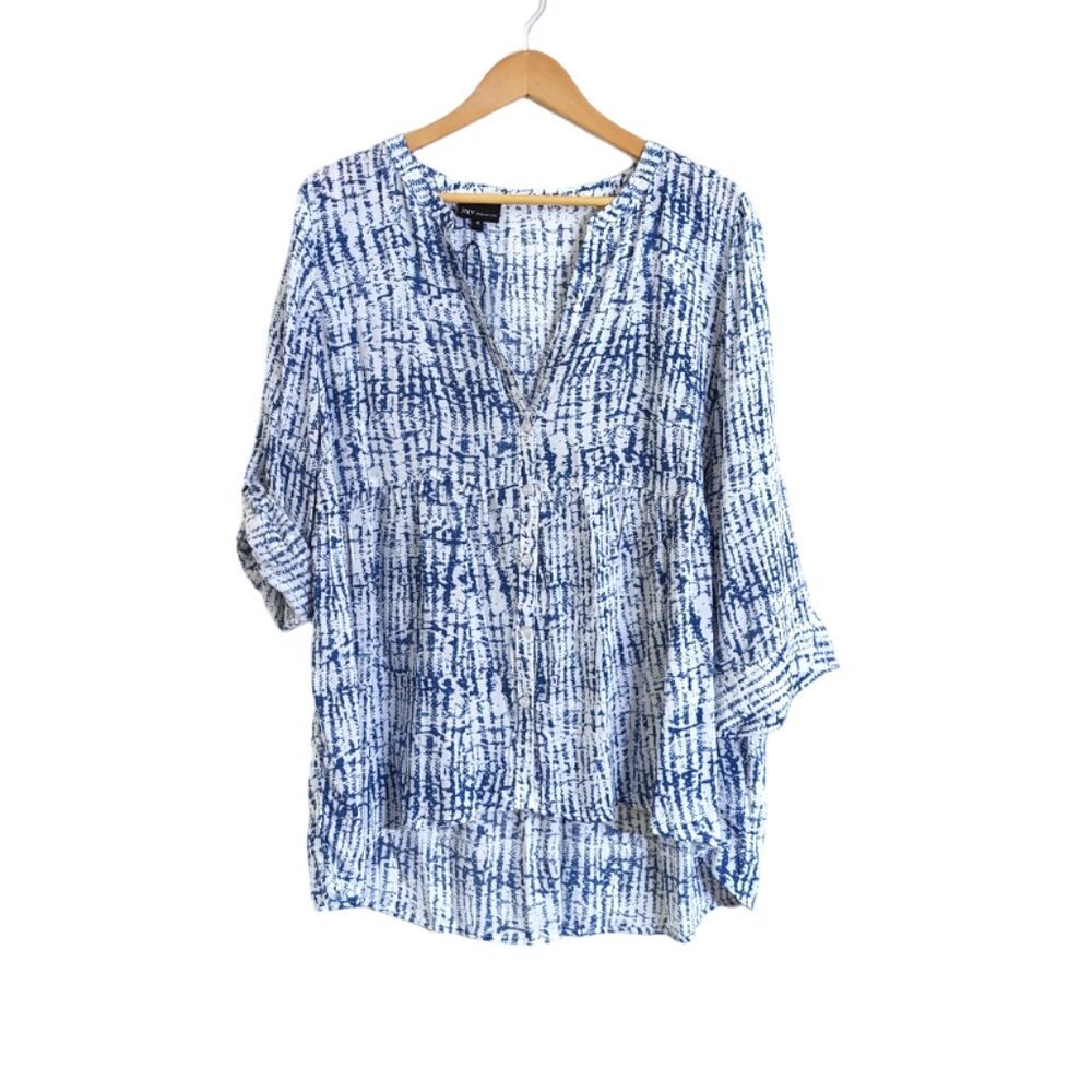 JNY Boho Split Neck Roll Tab High Low Flowy Tunic Top/Blouse  Size 1X‎